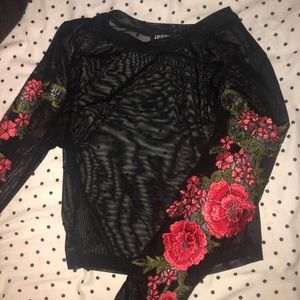 Sheer mesh floral fashion nova crop top